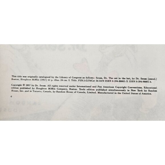 Vintage Dr Seuss The Cat In The Hat Hardback Book 1957 Beginner Random House - Picture 8 of 10